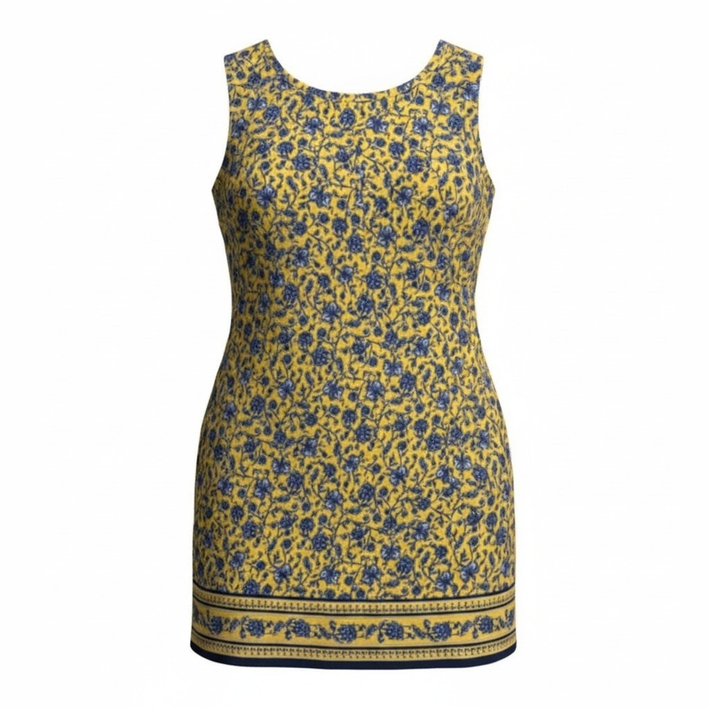 J.Jill Love Linen Dress Women 2X Yellow Floral Shift Sleeveless Pockets Summer